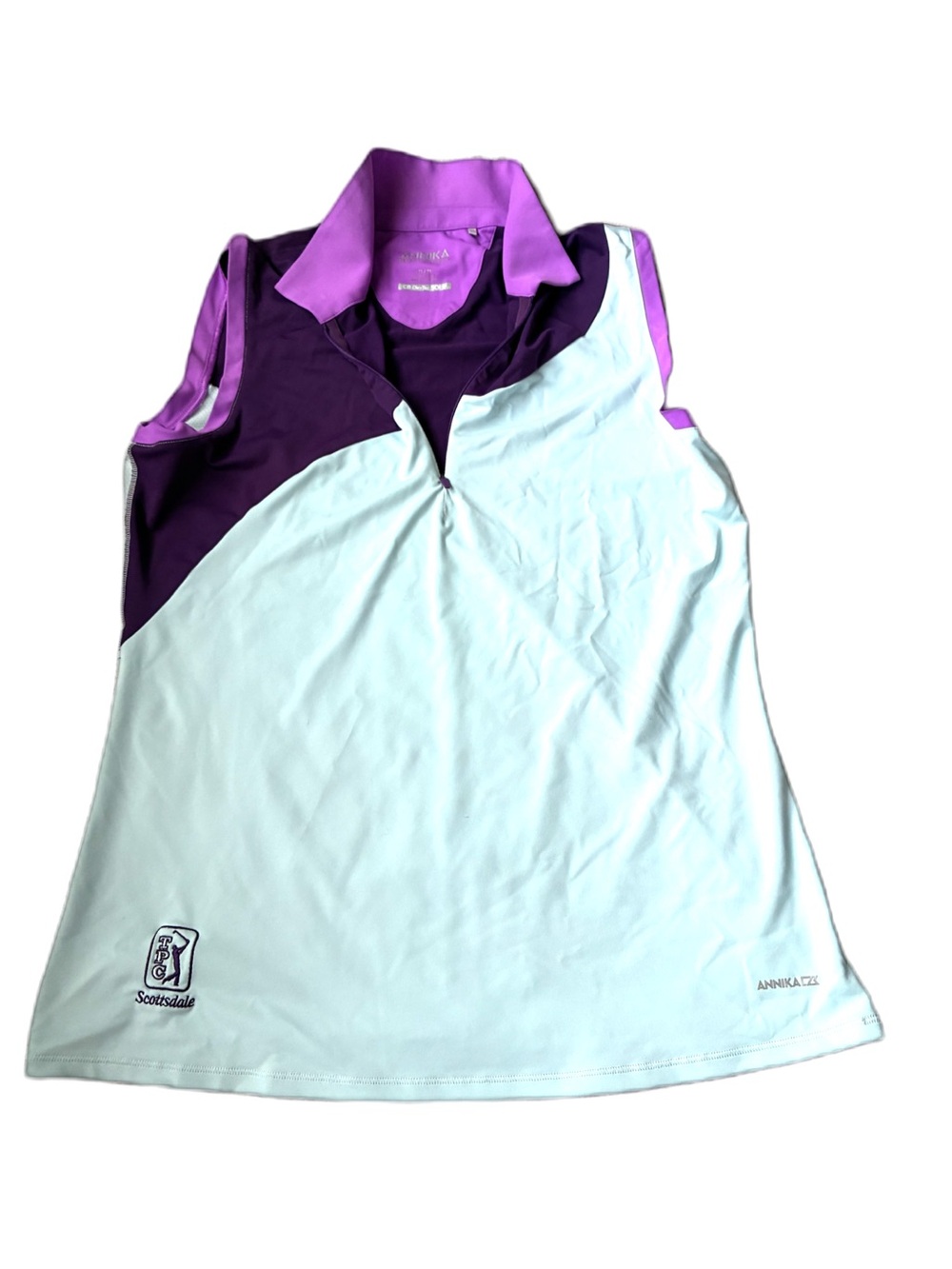 ANNIKA Scottsdale TPC Sleeveless Golf Polo - light blue & Purple